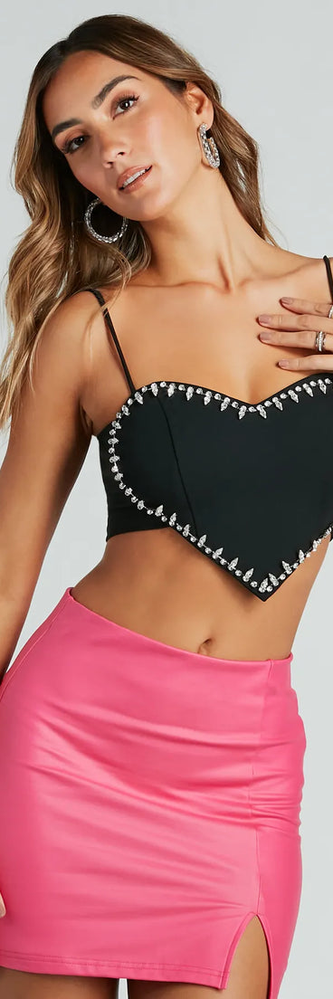 Glam Desire Rhinestone Heart-Shaped Crop Top