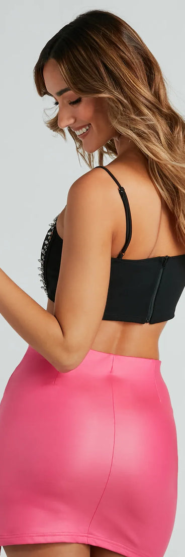 Glam Desire Rhinestone Heart-Shaped Crop Top