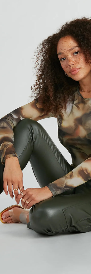 Season To Bloom Abstract Floral Mesh Crop Top