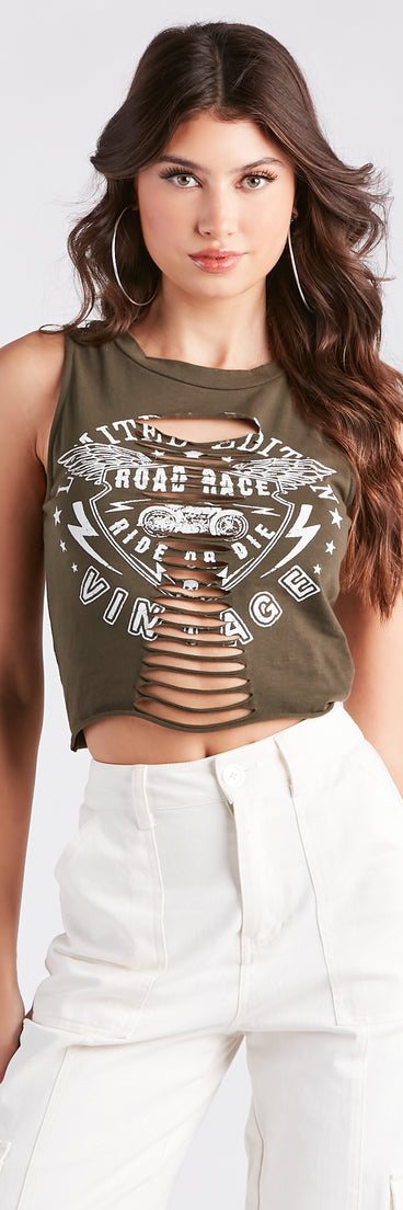 In It To Win it Vintage Moto Graphic Tank Top