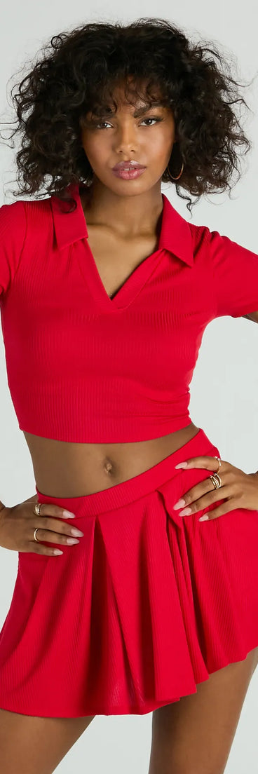 Game Set Collar Short Sleeve Crop Top