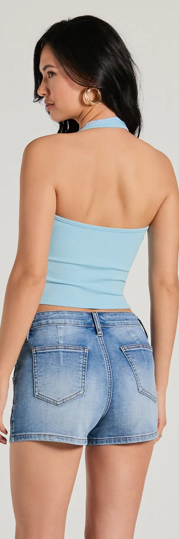 Mood For Love Lace Trim Halter Crop Top