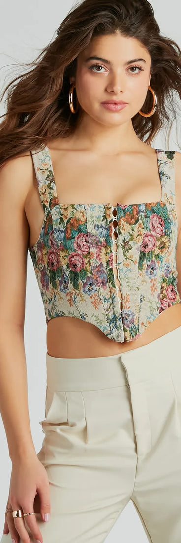 Fairytale Flair Lace-Up Floral Corset Top