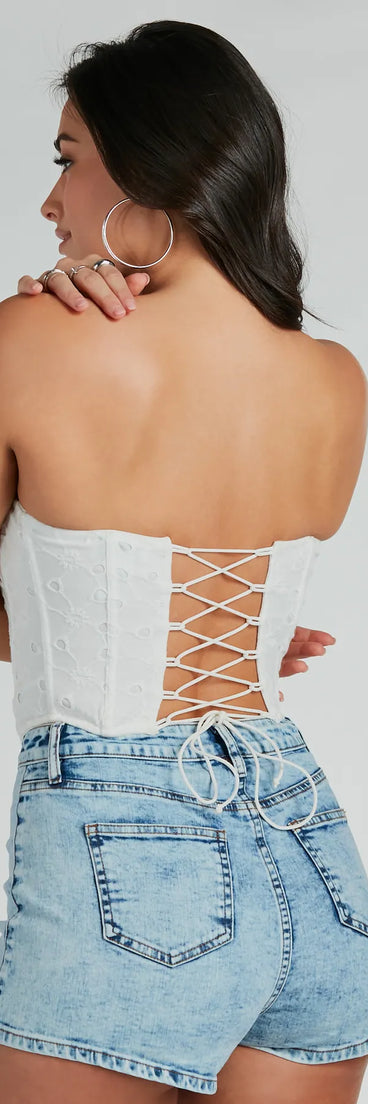 Major Charmer Strapless Eyelet Lace Corset Top
