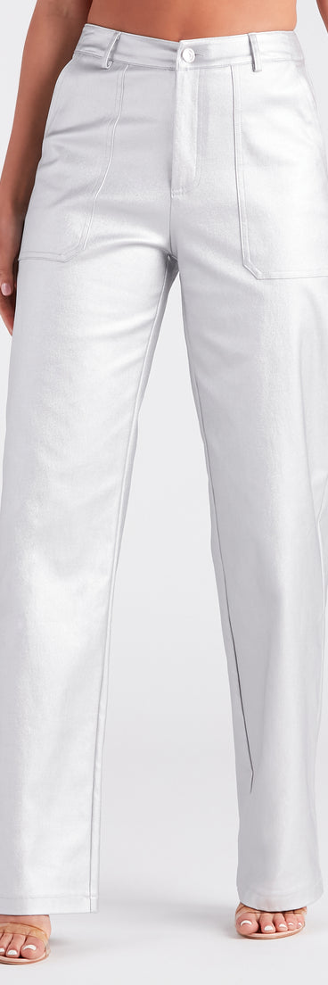 Space Glam Coated Faux Leather Cargo Pants is a fire pick to create a concert outfit, 2024 festival looks, outfits for raves, or to complete your best party outfits or clubwear!