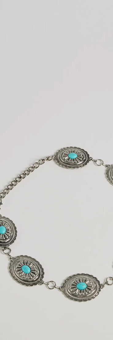 
Upgrade your style game for 2025 with the Western Flair Oval Concho Stone Chain Belt in silver, perfect for any fashion-forward wardrobe.