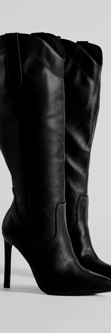 Sleek Western Under-The-Knee Stiletto Boots